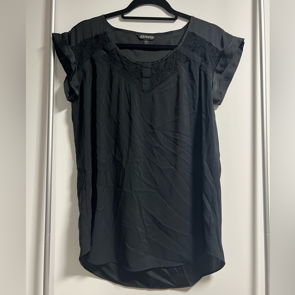 Express Women's Elegant Black Blouse with Lace Accents